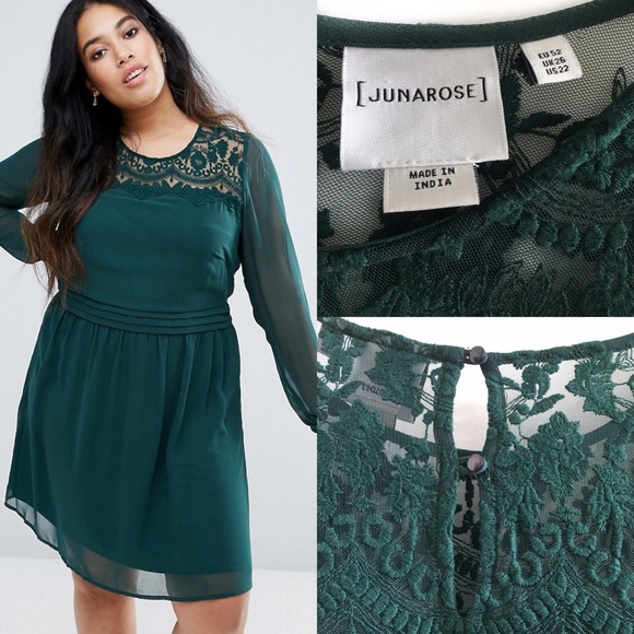 Junarose Dresses & Skirts - Junarose Emerald Tea Dress with Lace Detail